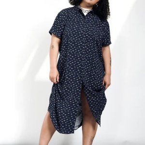 NWOT Wildfang Empower Midi Dress - Large , Discontinued Navy + White Eye Pattern
